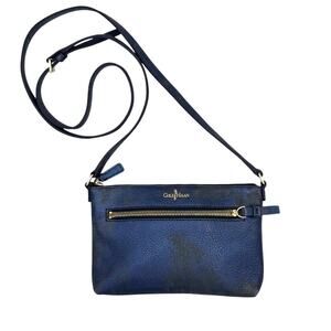 Cole Haan Metallic Blue Pebbled Leather Small Rectangle Crossbody Purse Bag